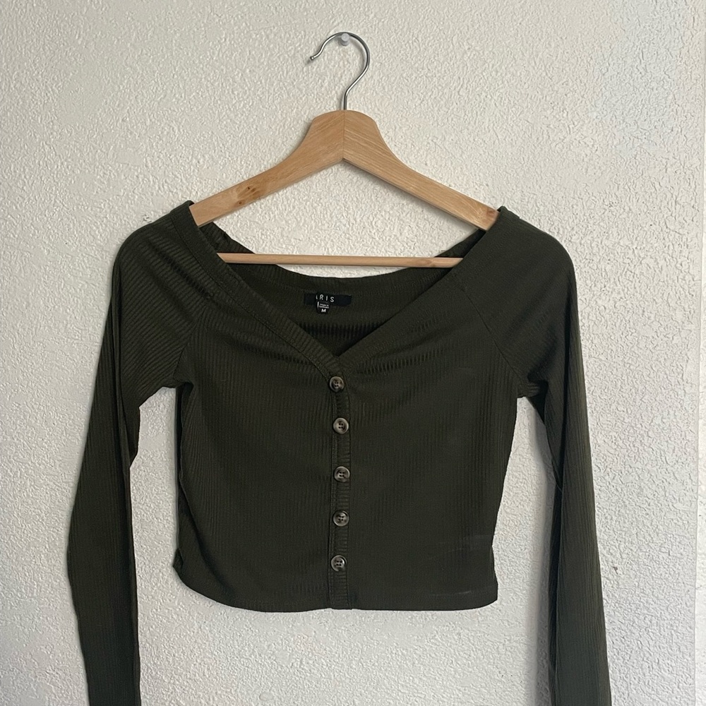 DARK GREEN OFF SHOULDER LONG SLEEVE